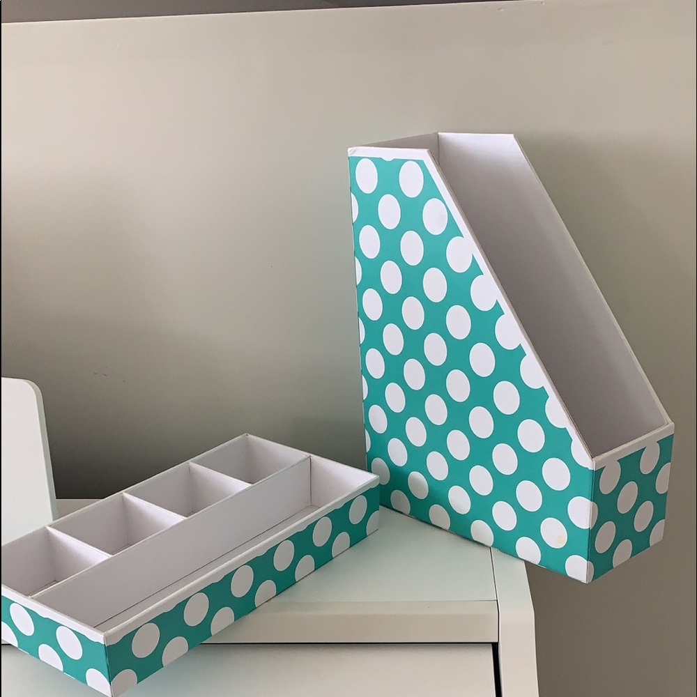 Pottery Barn Teen printed paper desk tray and magazine organizer